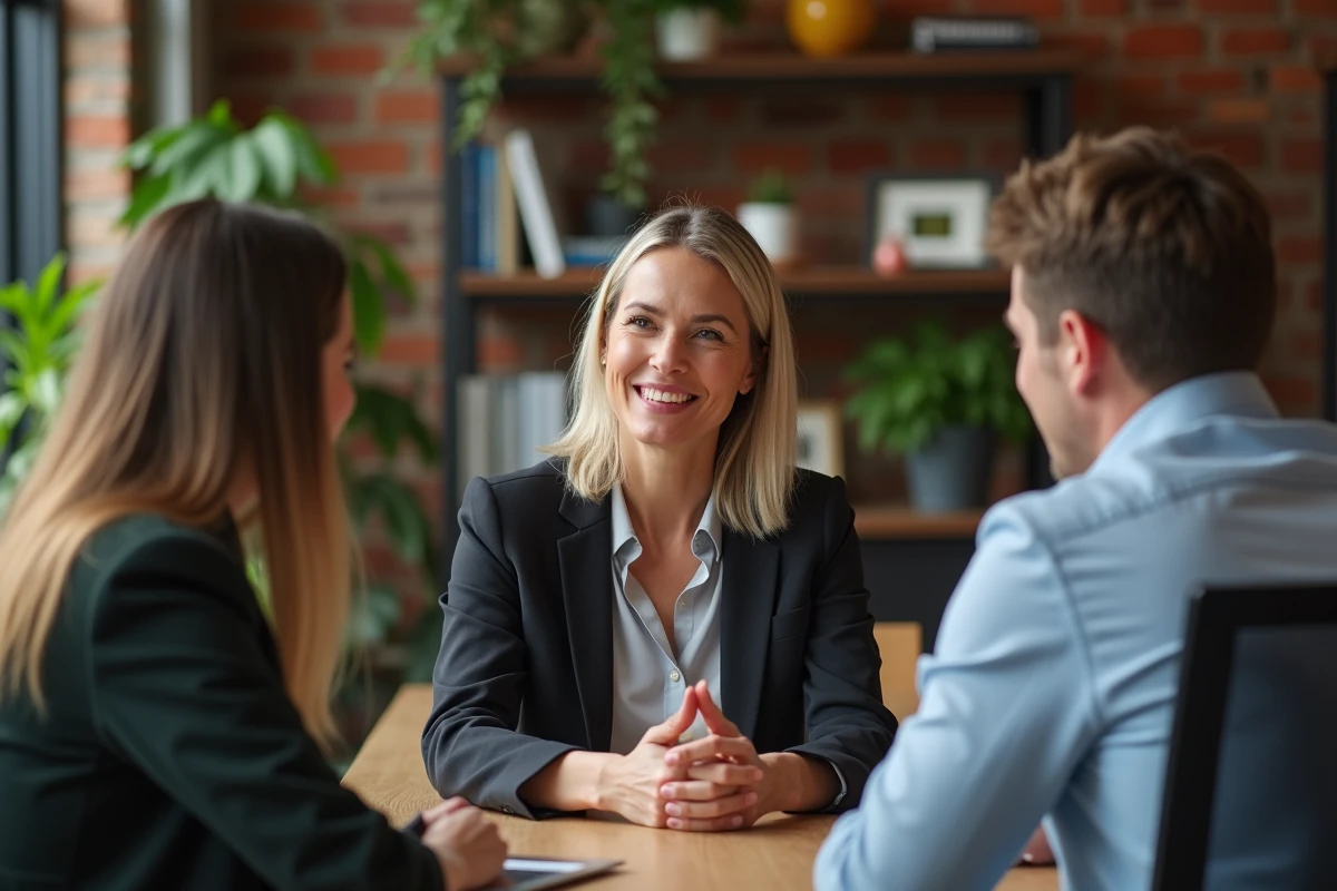 Femme en groupe de travail dans espace coworking moderne