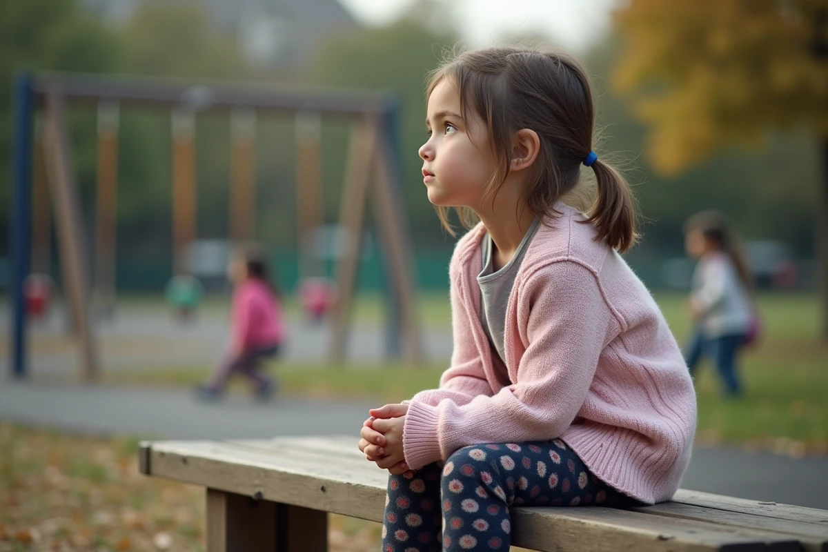 Fille de 10 ans assise sur un banc de l