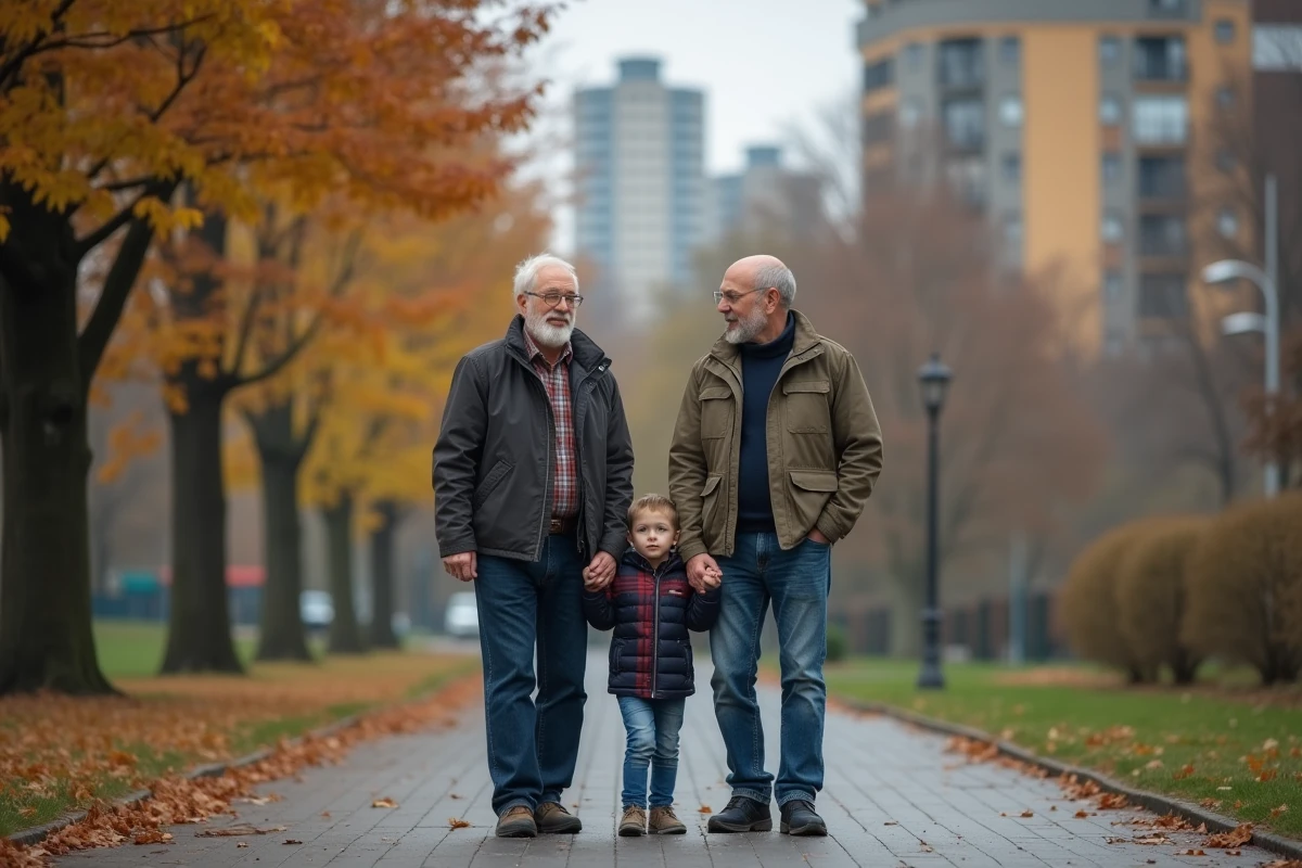 Groupe familial multigénérationnel dans un parc urbain