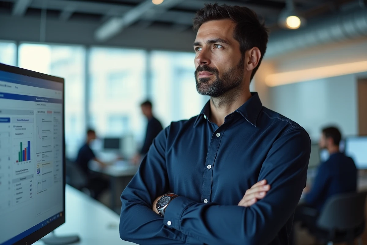 Homme en entreprise découvrant l'interface du logiciel Epsilon Scan FR pour la première fois