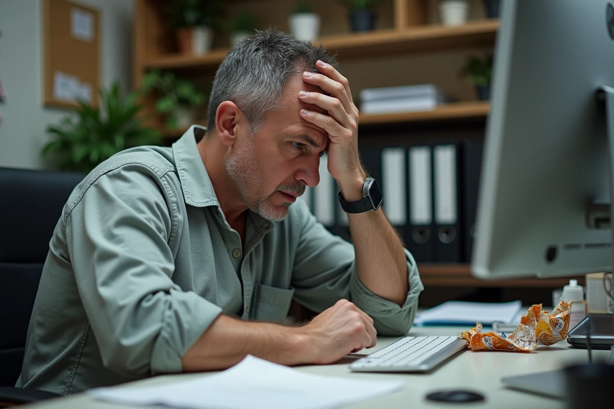 Homme au bureau fatigué et distrait en train de se reposer