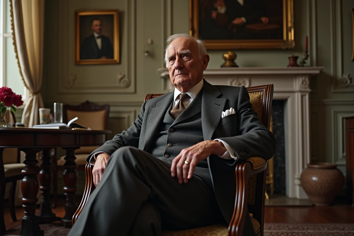 Homme âgé en costume dans un intérieur parisien