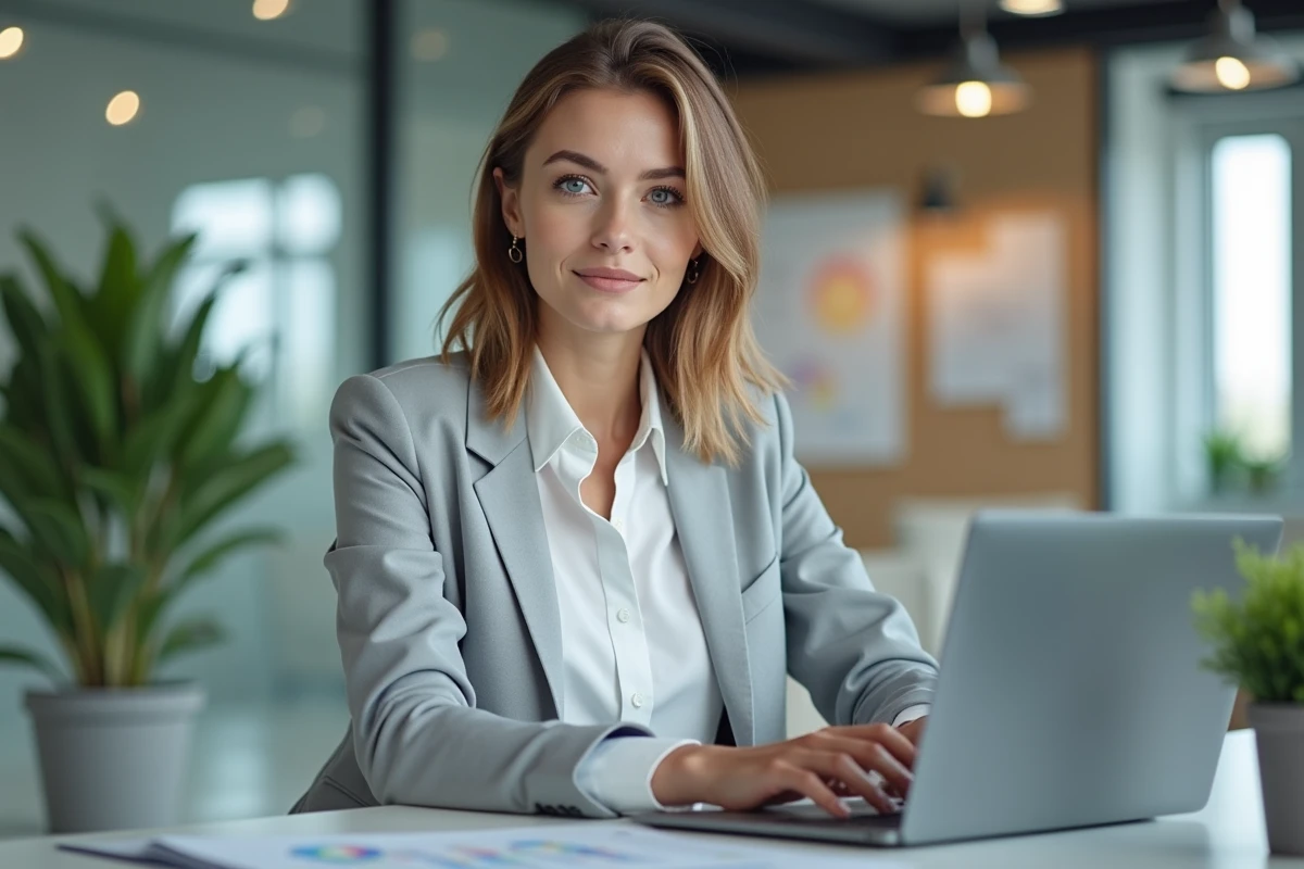 Jeune femme gestionnaire travaillant à son bureau moderne