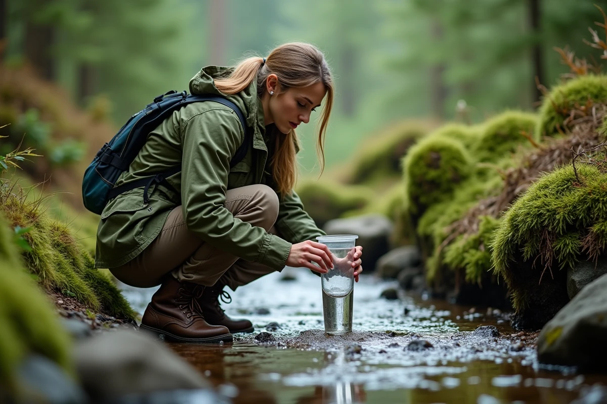 Jeune scientifique en forêt collectant un échantillon d