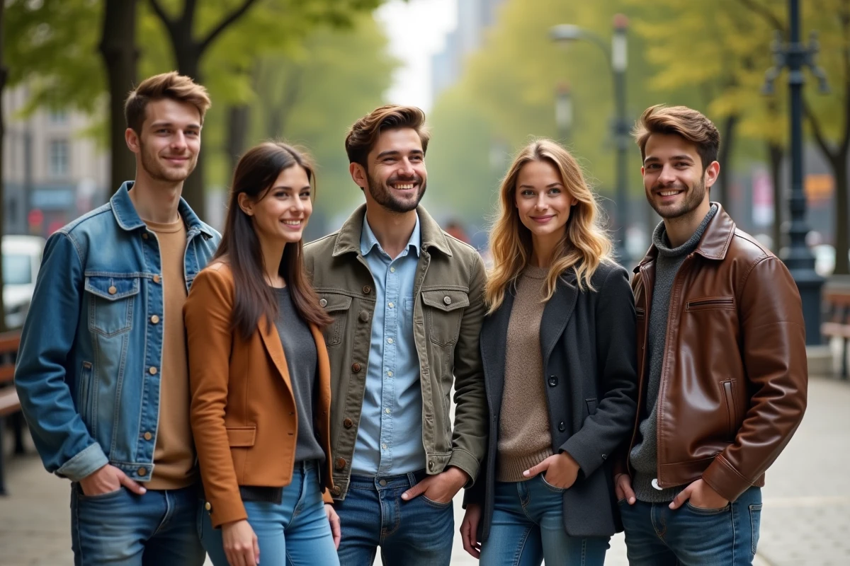 Quatre jeunes adultes dans un parc urbain en groupe détendu
