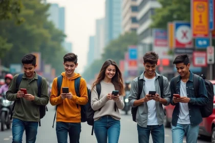 Jeunes adolescents dans une rue animée de Mumbai