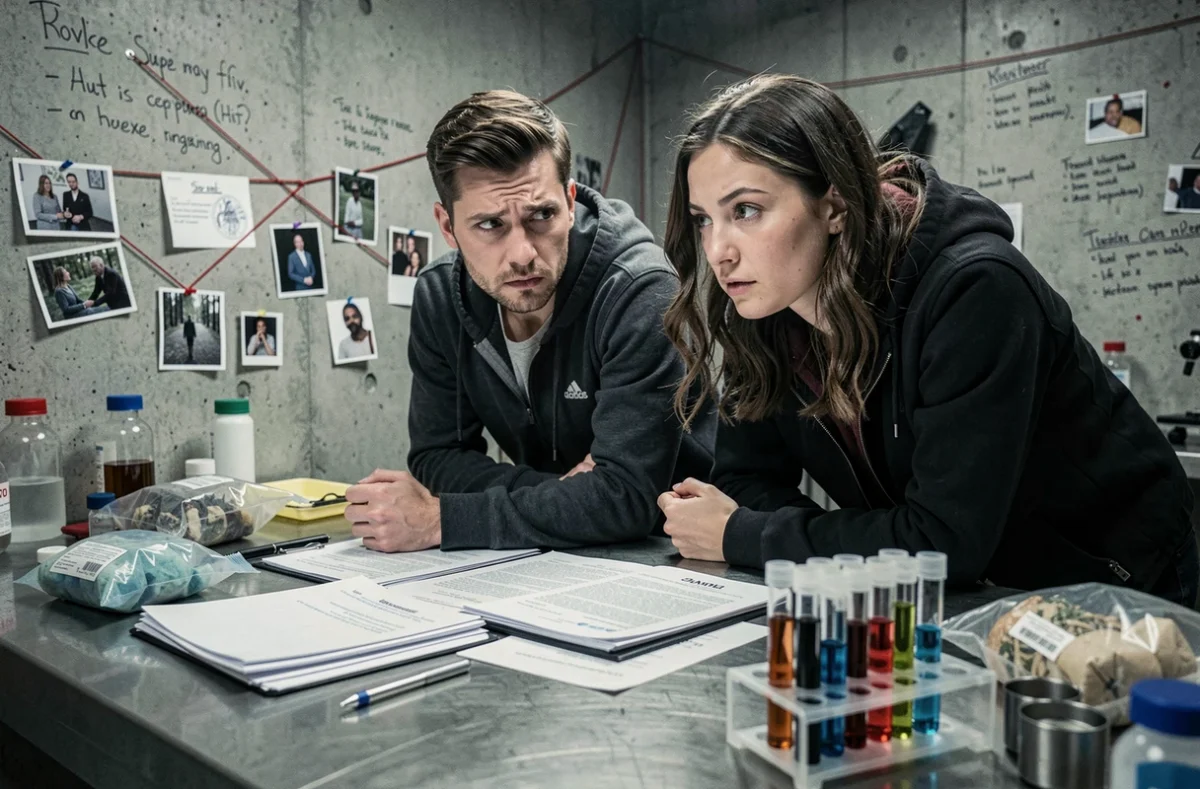 Deux joueurs plongés dans l'ambiance investigation de John Doe Escape Game à Lille