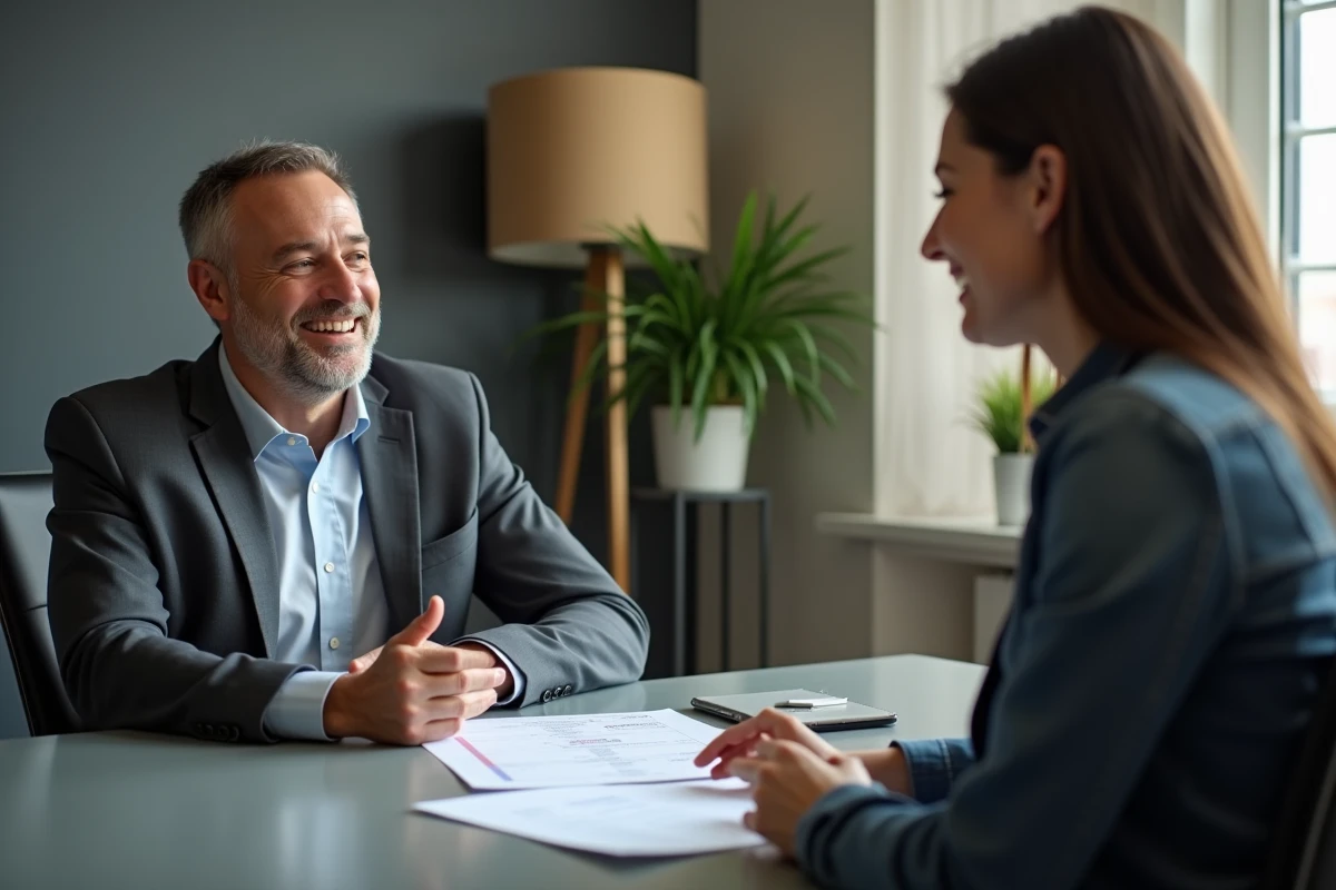 Parent et conseiller financier discutant des frais de scolarité