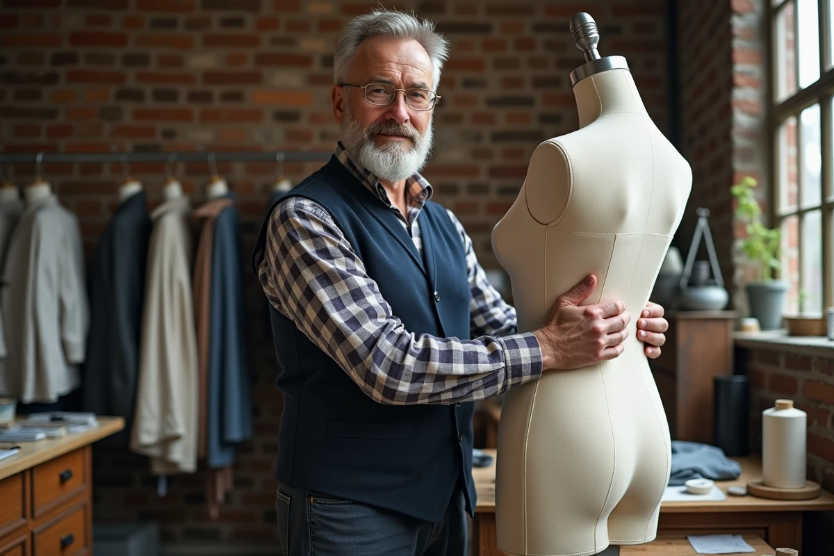 Tailleur expérimenté pinçant un prototype en atelier lumineux