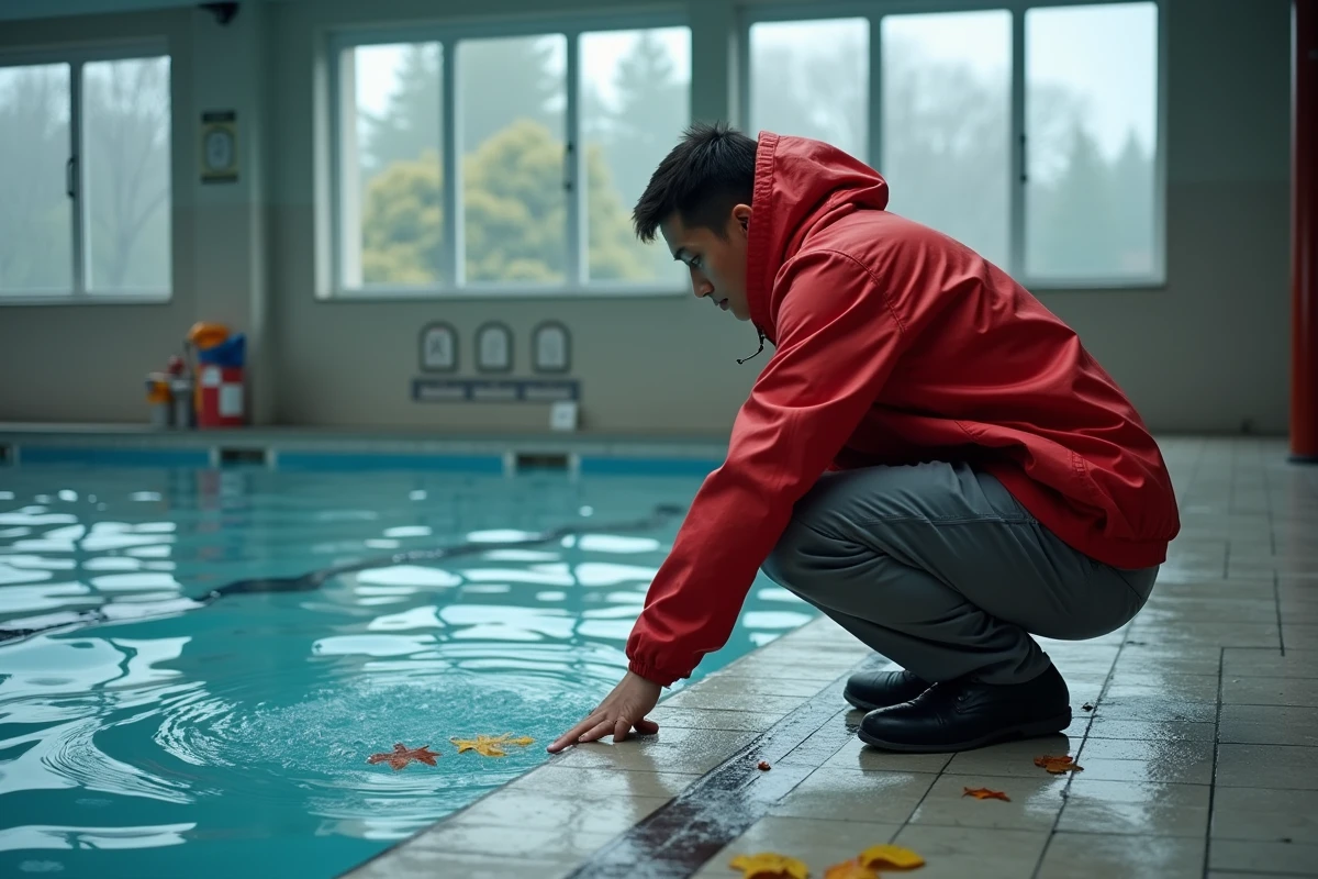 Technicien piscine examinant l